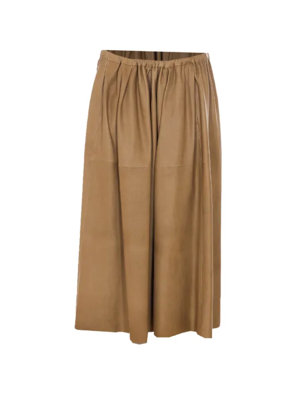 Auralee Elasticated Leather Skirt in Neutrals