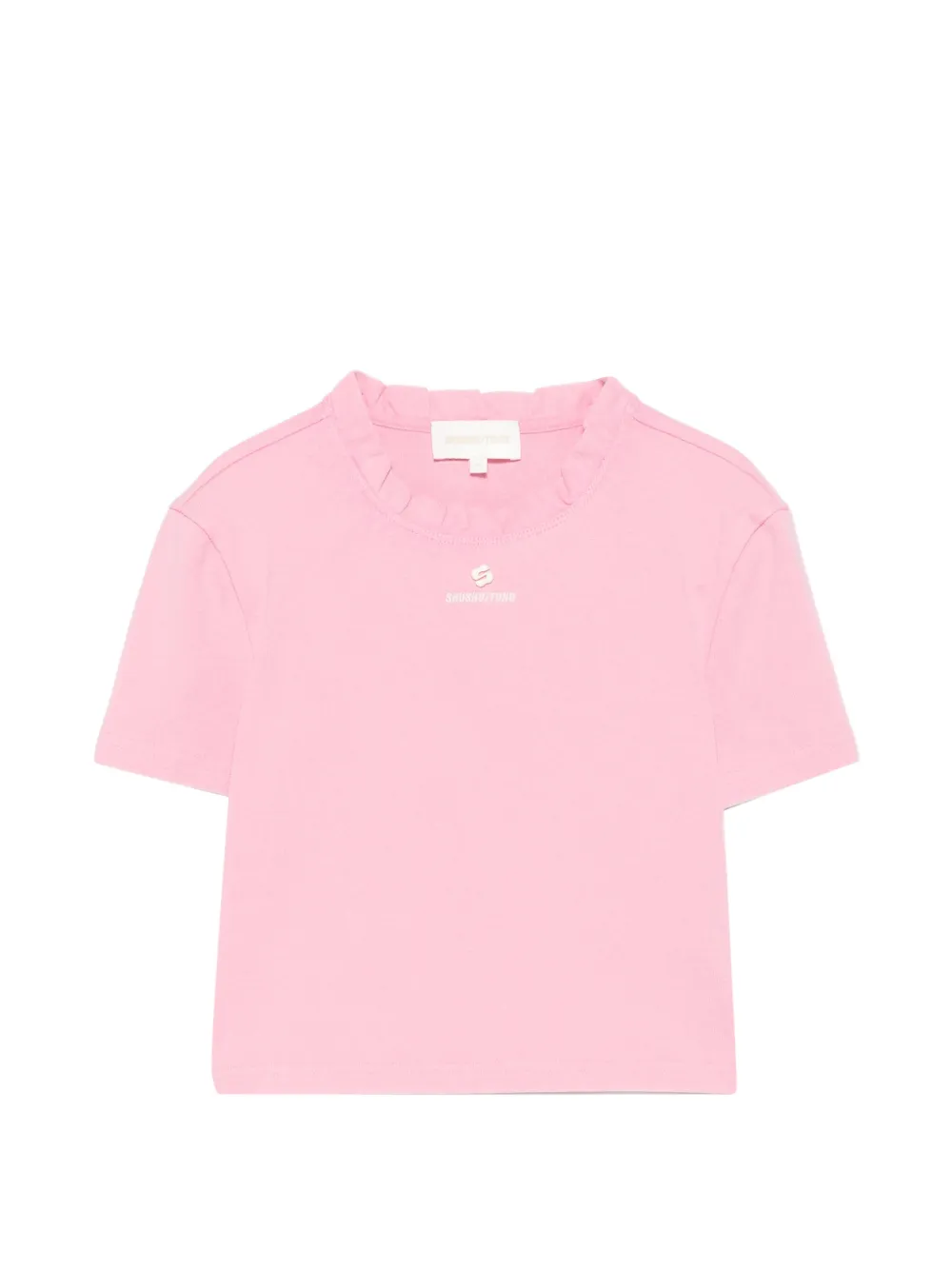 SHUSHU/TONG ruffle-trim logo-print T-shirt - Rosa
