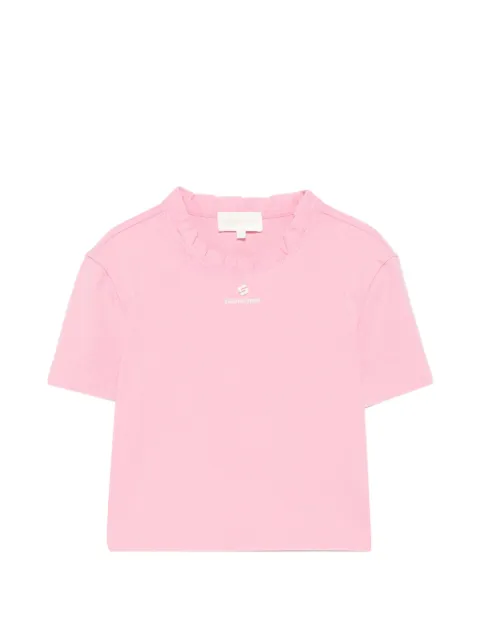 SHUSHU/TONG ruffle-trim logo-print T-shirt
