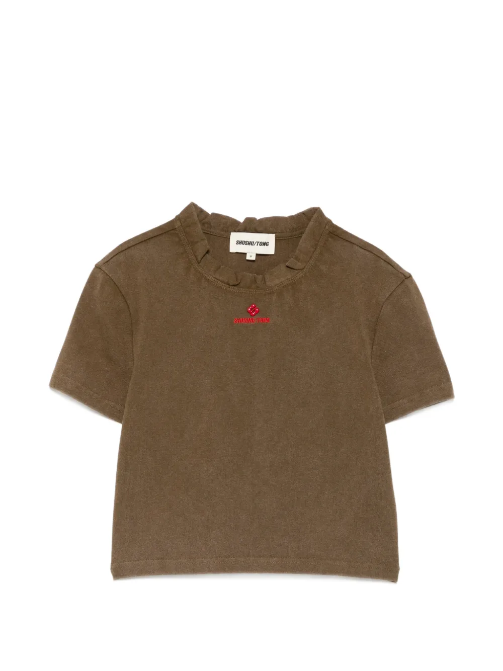 SHUSHU/TONG ruffled-trim logo-embroidered T-shirt - Verde