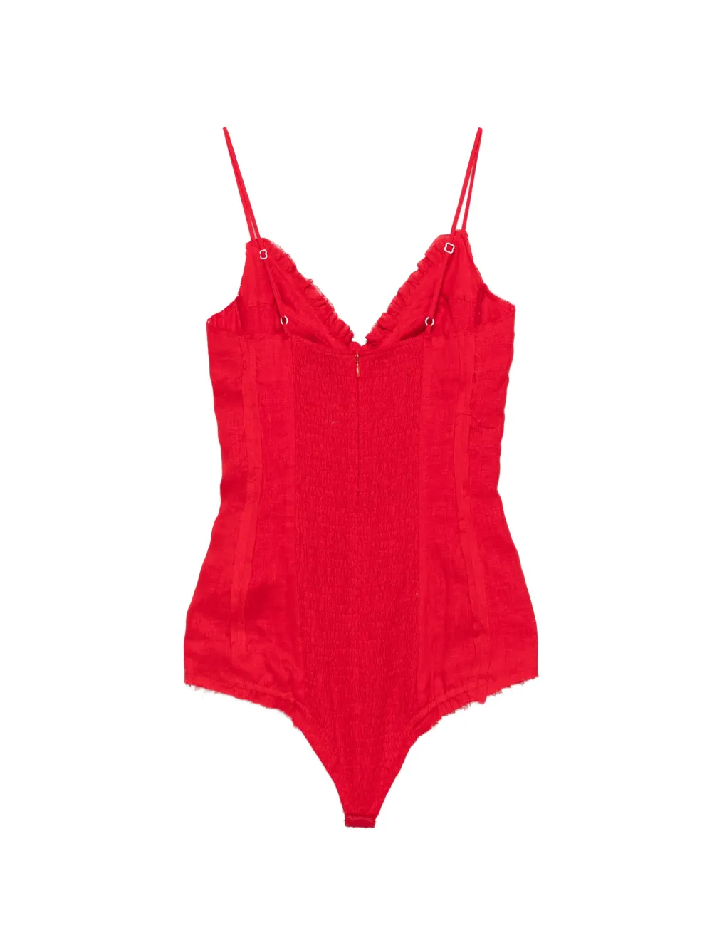 SHUSHU/TONG Ruffled Bow-detail Bodysuit in Red, view 2