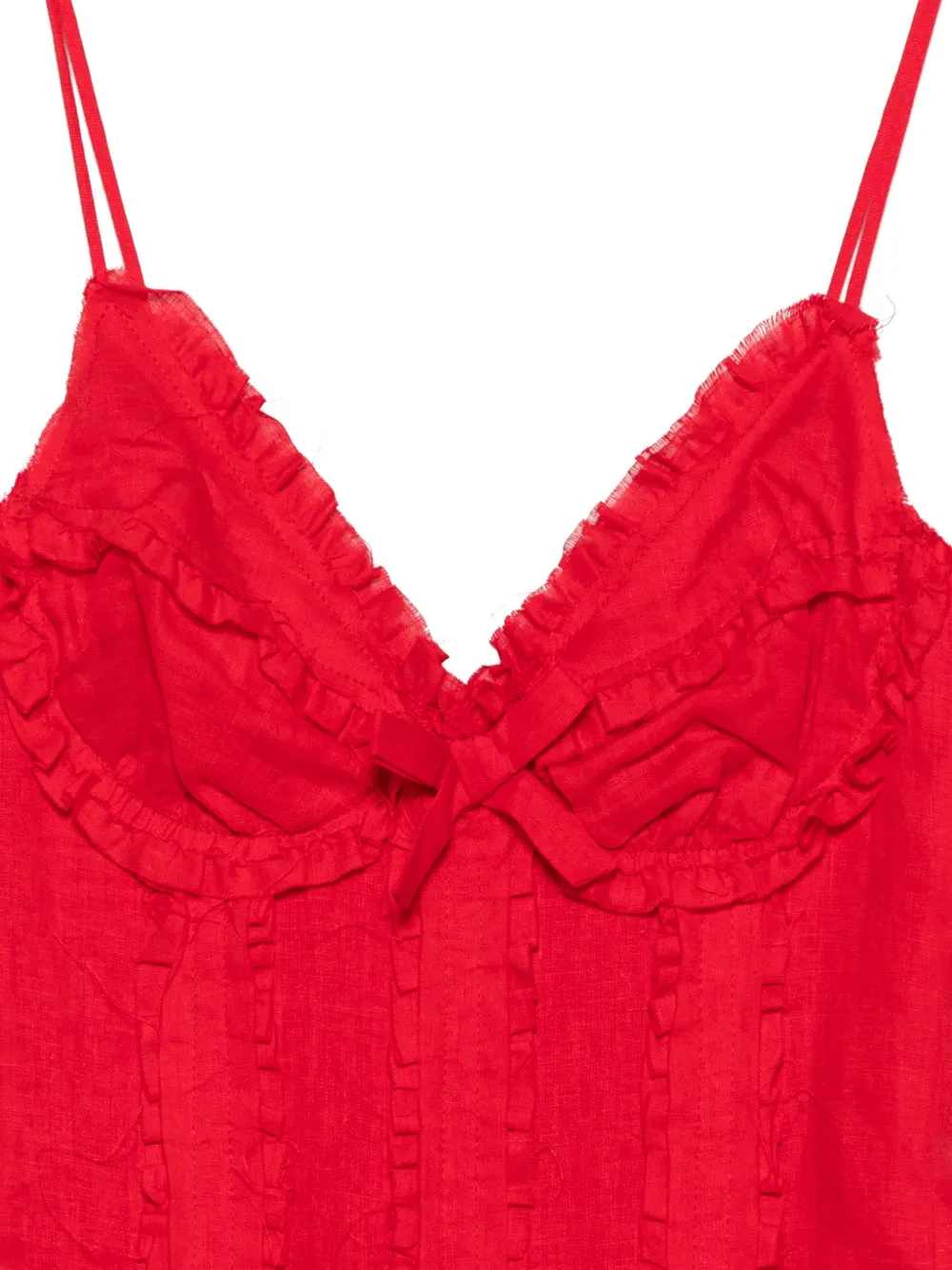 SHUSHU/TONG Ruffled Bow-detail Bodysuit in Red, view 3