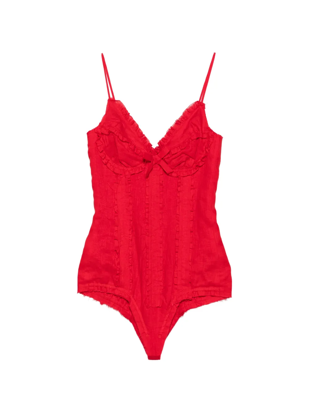 SHUSHU/TONG ruffled bow-detail bodysuit - Rosso