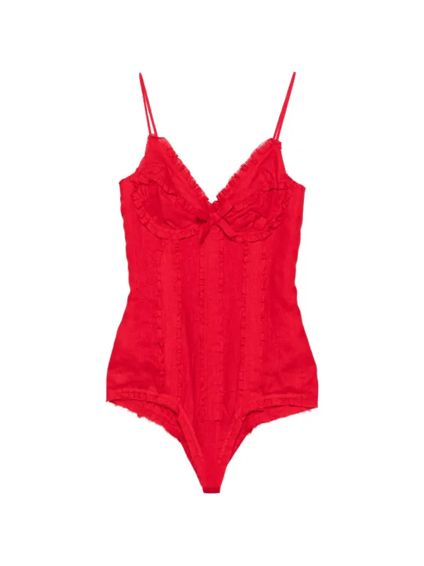 Shushu/Tong Ruffled Bow-detail Bodysuit in Red