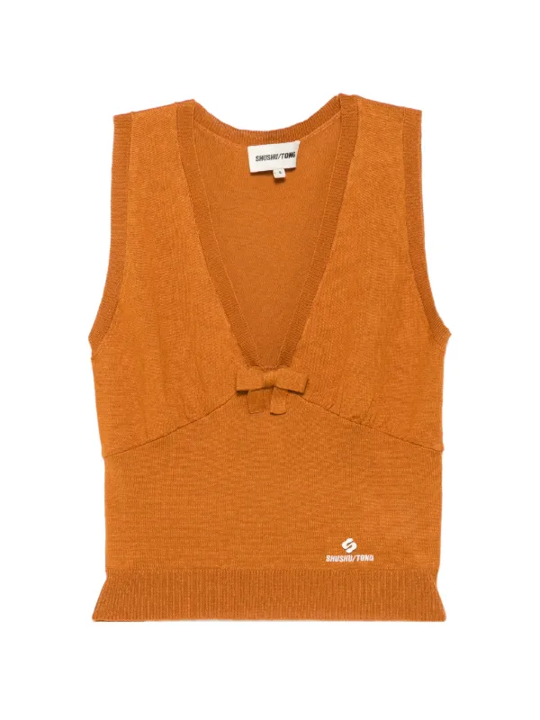 Shushu/Tong Bow-detail Knitted Tank Top in Brown