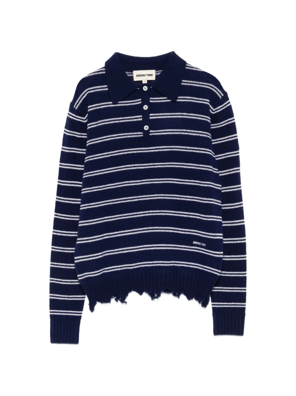 SHUSHU/TONG striped distressed-effect polo shirt - Blu