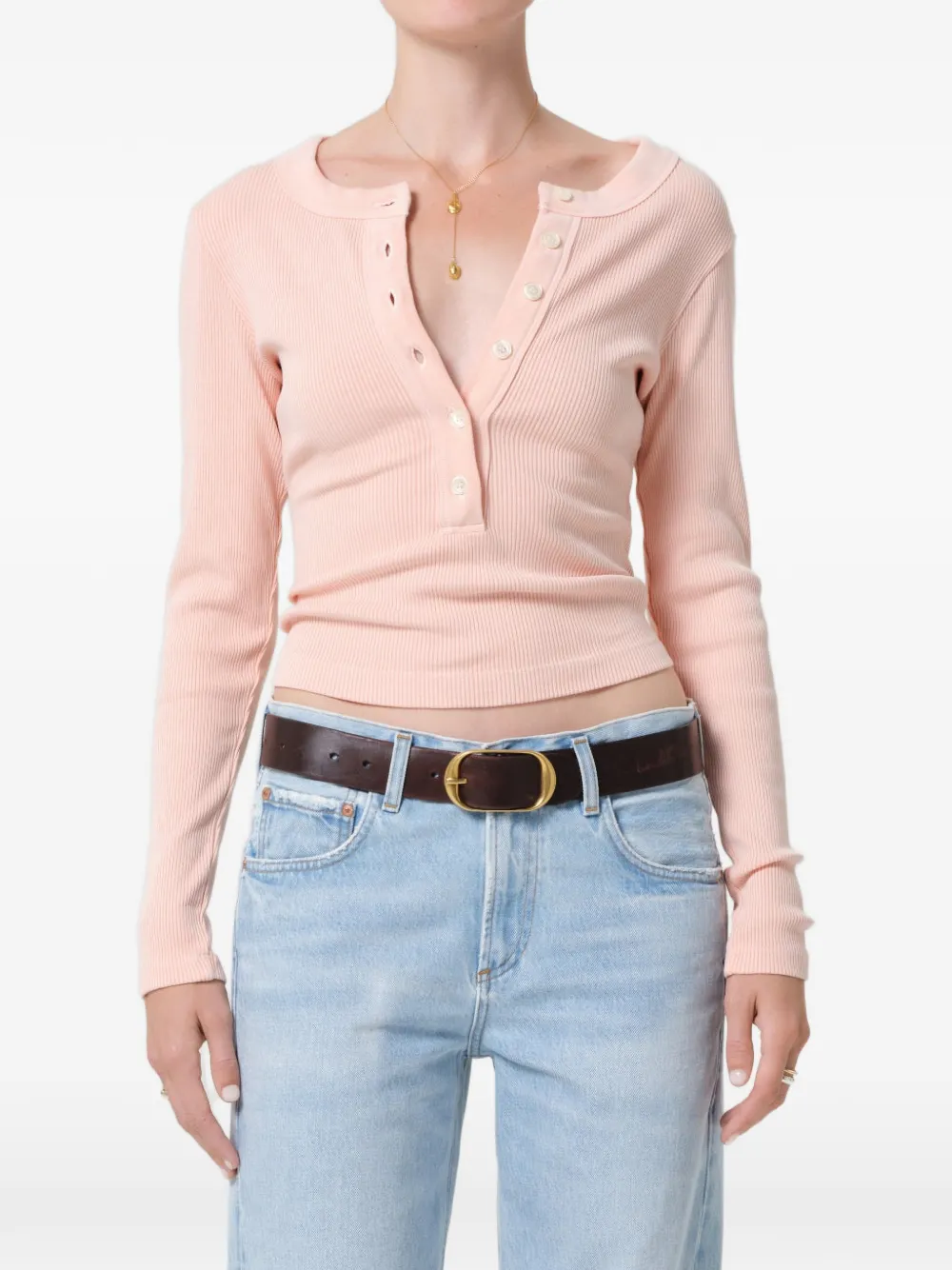Citizens of Humanity Varra ribbed Henley long-sleeve t-shirt - Rosa