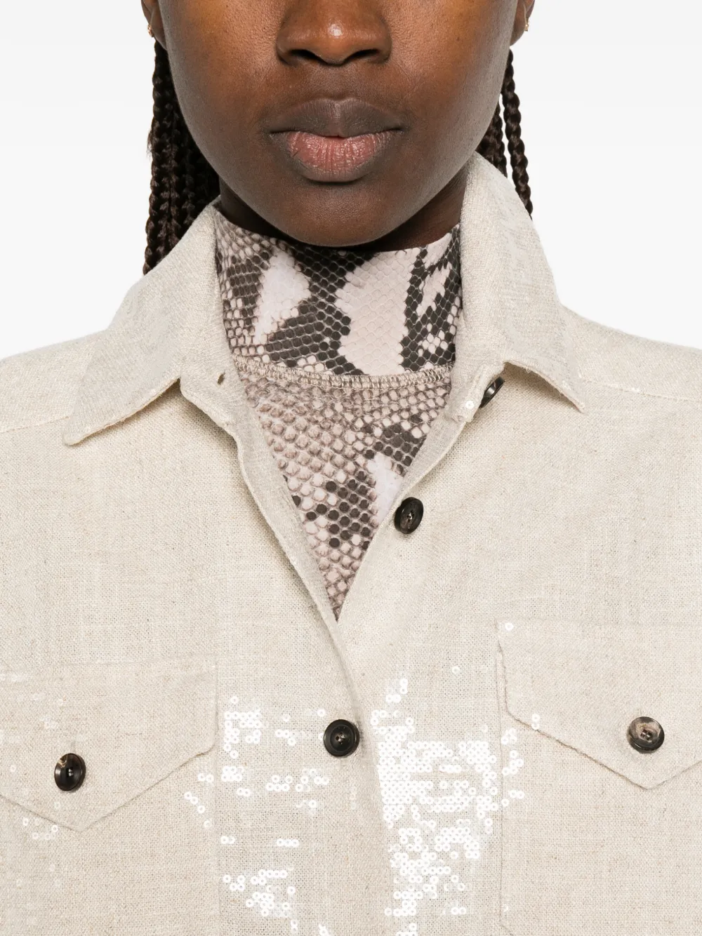 Kiton Button-up jack met pailletten Beige