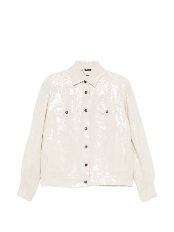 Kiton Sequin-embellished Button-up Jacket in Neutrals