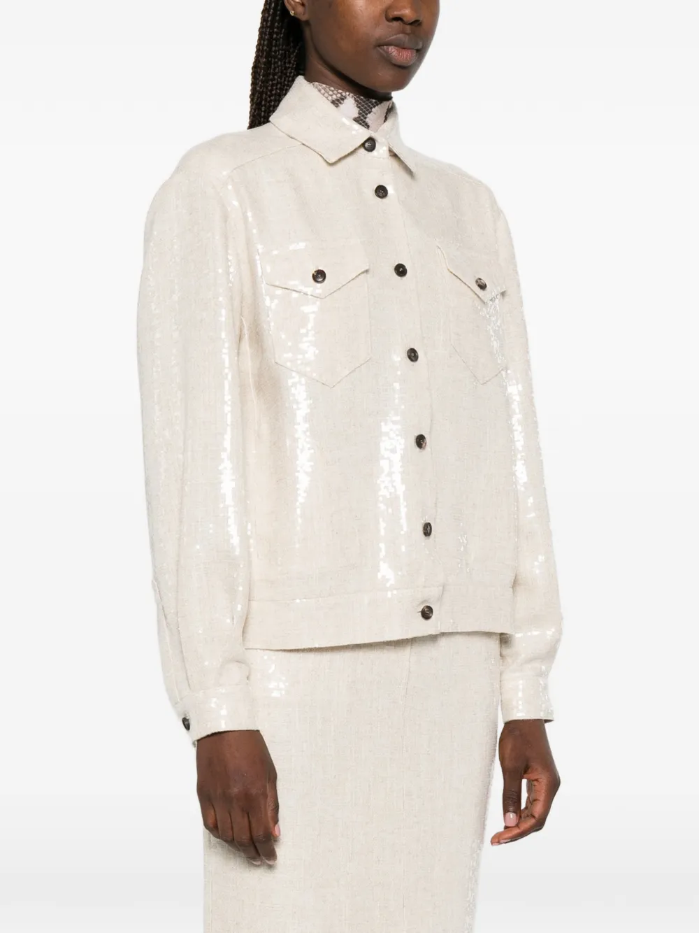 Kiton Button-up jack met pailletten Beige