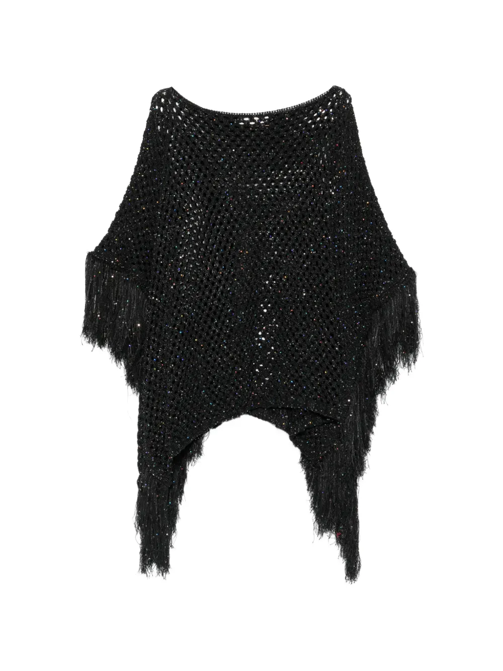 Akep sequin-embellished fringed poncho - Schwarz