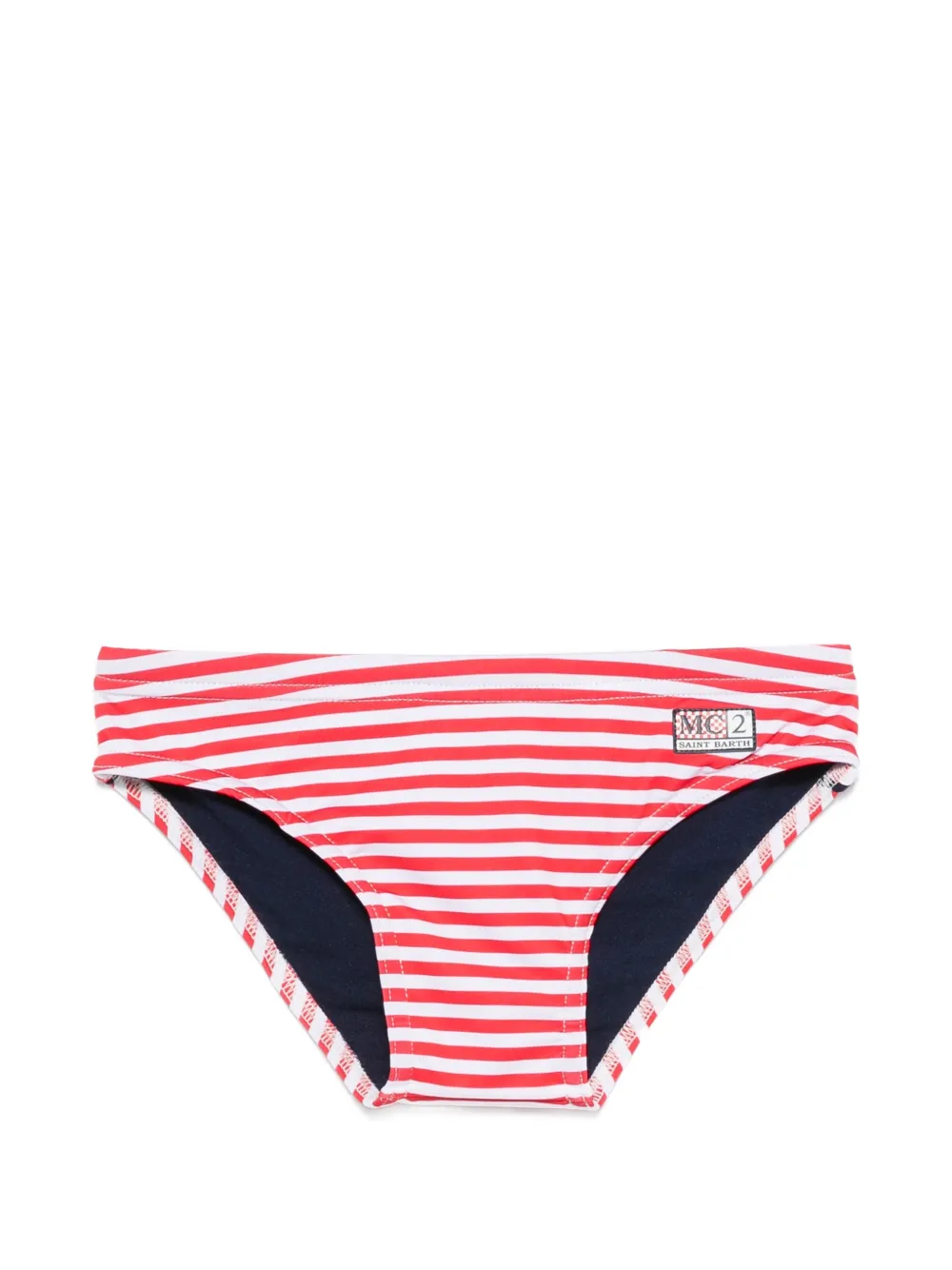 MC2 Saint Barth Kids Billy striped logo-patch swim briefs - Rot