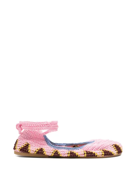 KASHURA crochet-knit tie-fastening ballet flats