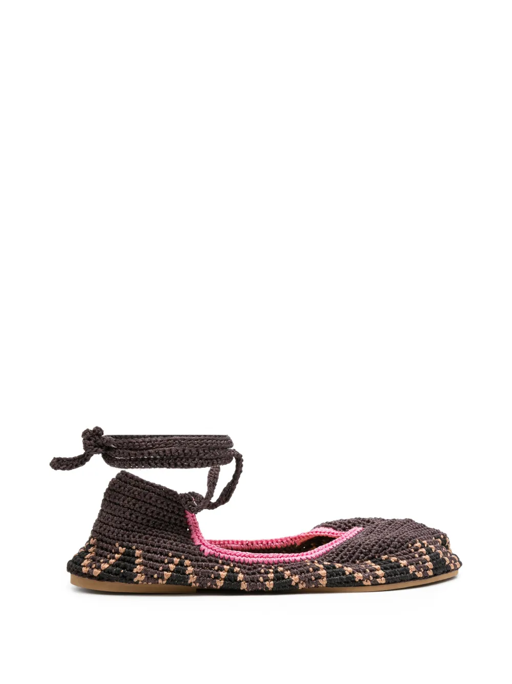KASHURA crochet-knit ankle-tie ballet flats - Marrone