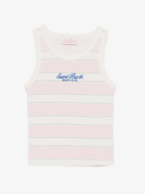 MC2 Saint Barth Kids Blue JR logo-print striped tank top