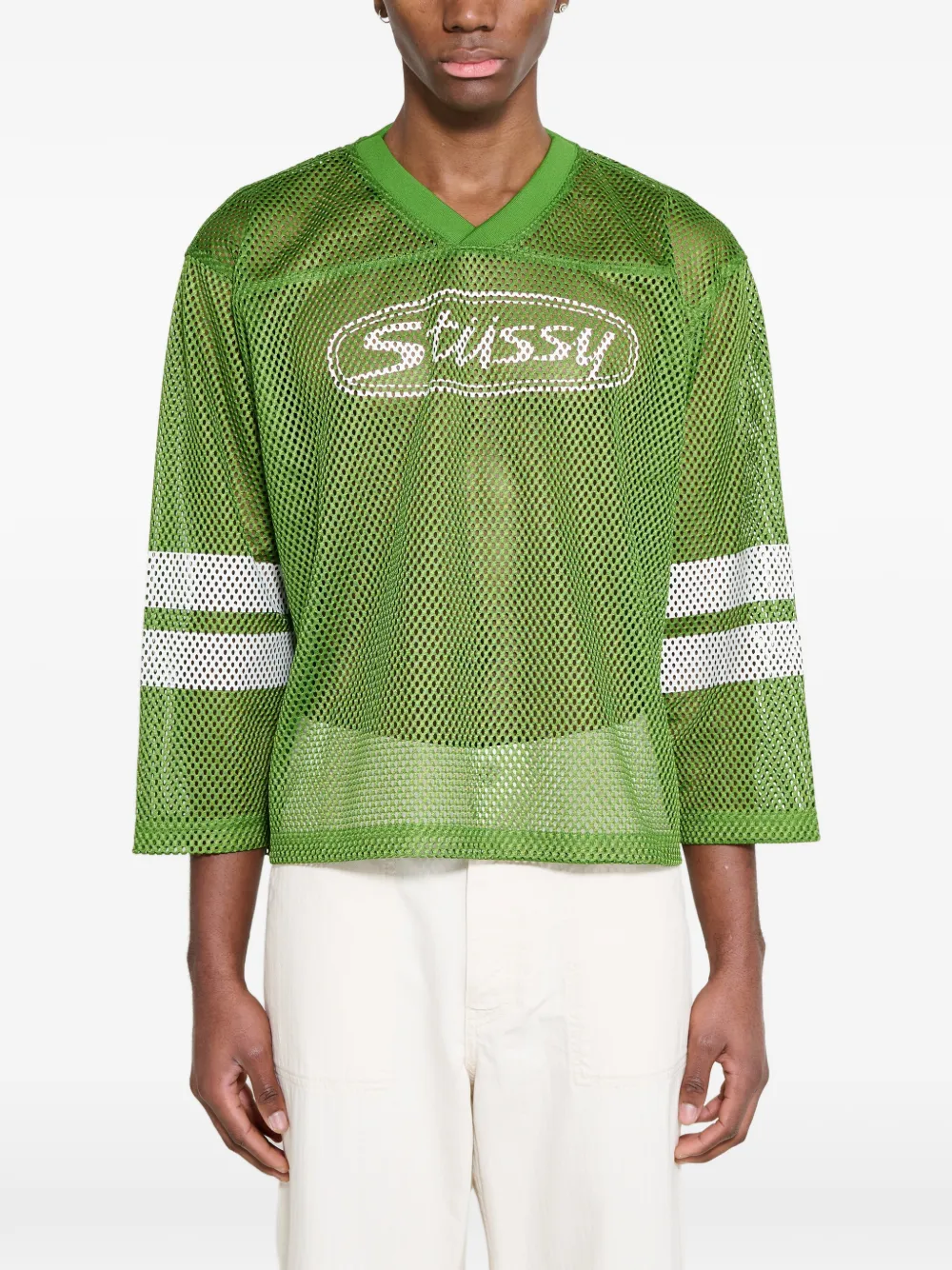 Stüssy logo-print mesh T-shirt - Verde