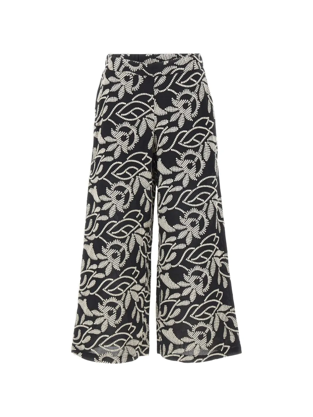 ELENA MIRO` floral-embroidery wide-leg trousers - Nero