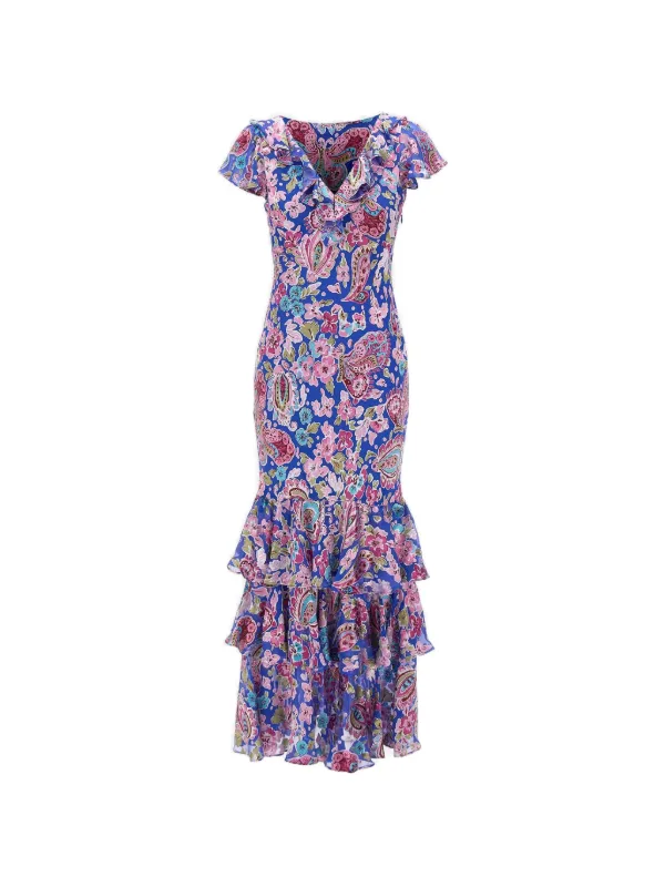Rixo Amelle Ruffled Tiered Dress in Blue