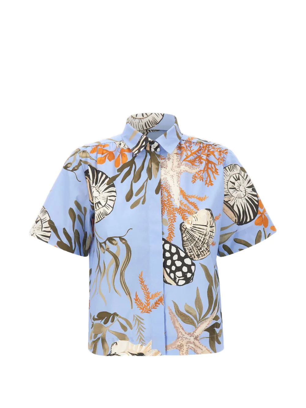 Marella marine-print gathered shirt - Blu