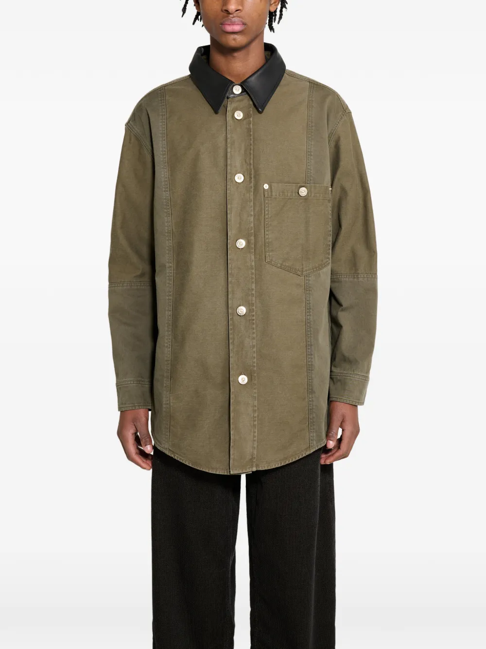 Wales Bonner Brixton leather-collar jacket - Verde