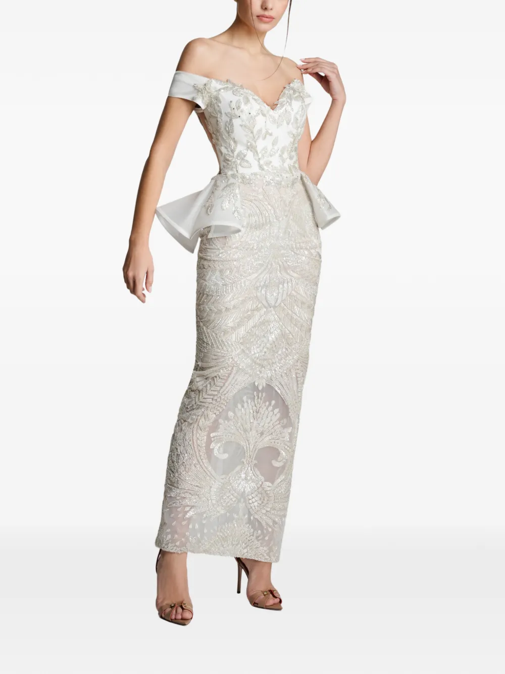 IMROSKA Jurk met peplum-design en verfraaid met pailletten Beige