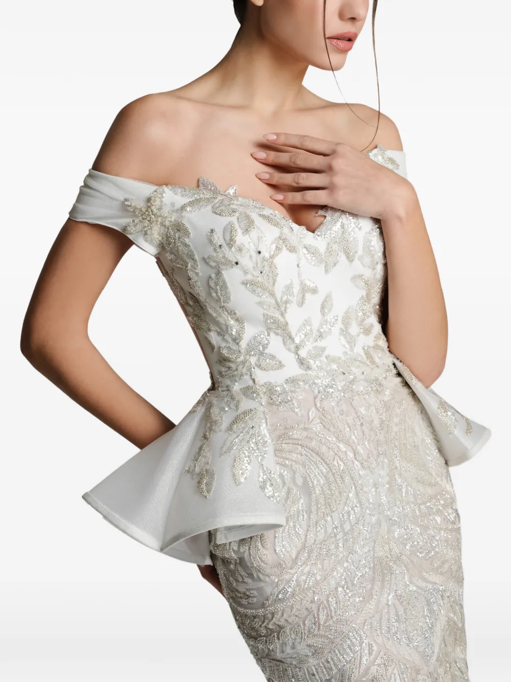 IMROSKA sequin-embellished peplum maxi dress · S