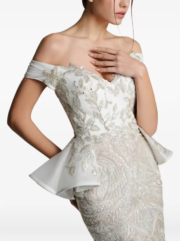 strapless open back dress LOVAH Glitter Corset Peplum Mermaid Formal Gown Dress main image 0