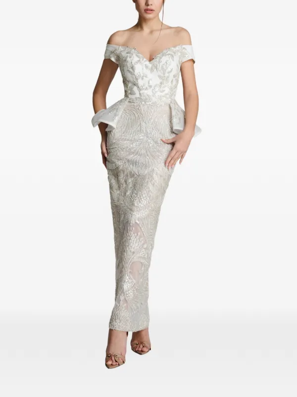 white sequin peplum dress BCBGMAXAZRIA - Sequin Lace Peplum Tulle Dress