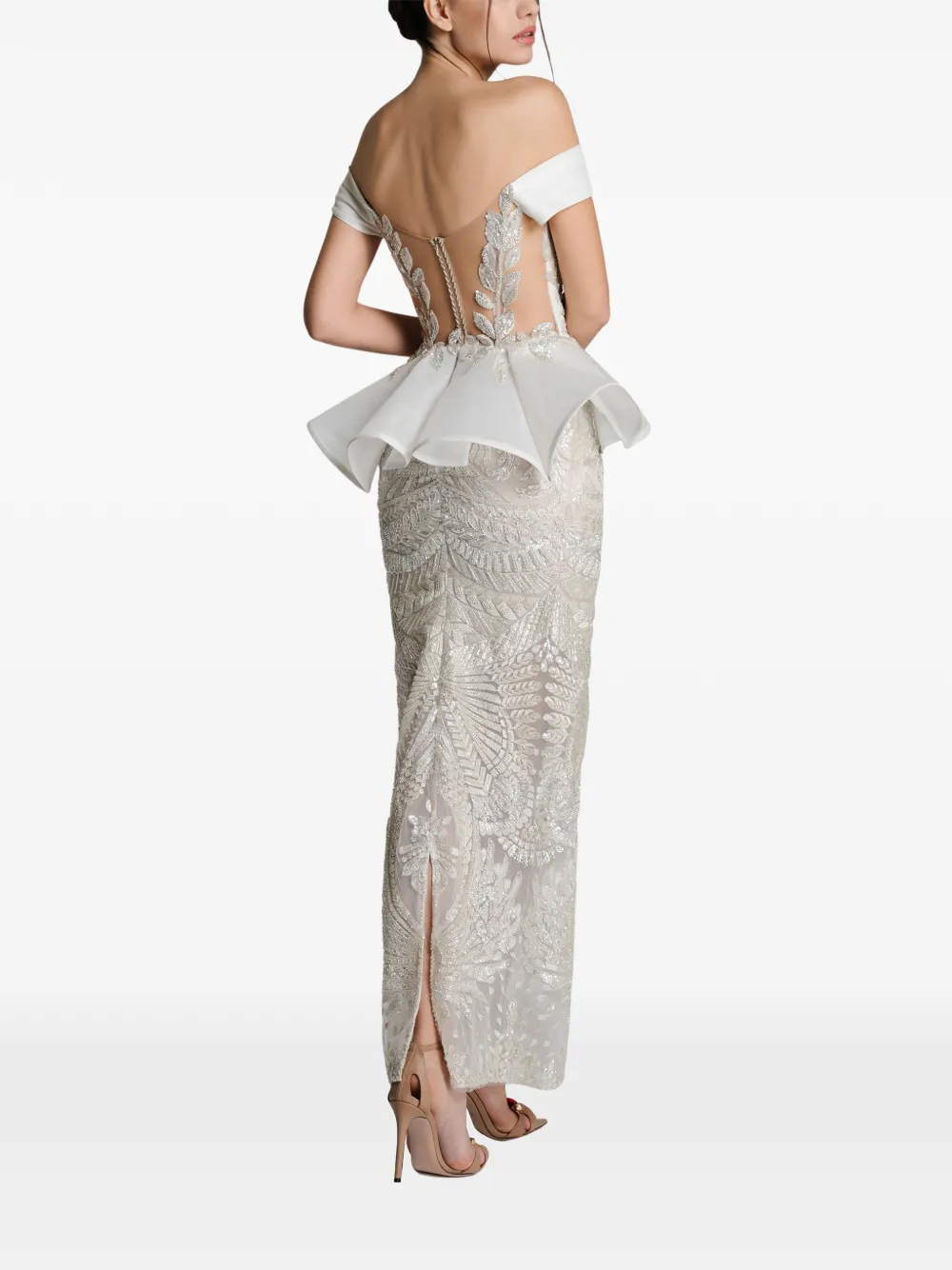 IMROSKA Jurk met peplum-design en verfraaid met pailletten Beige