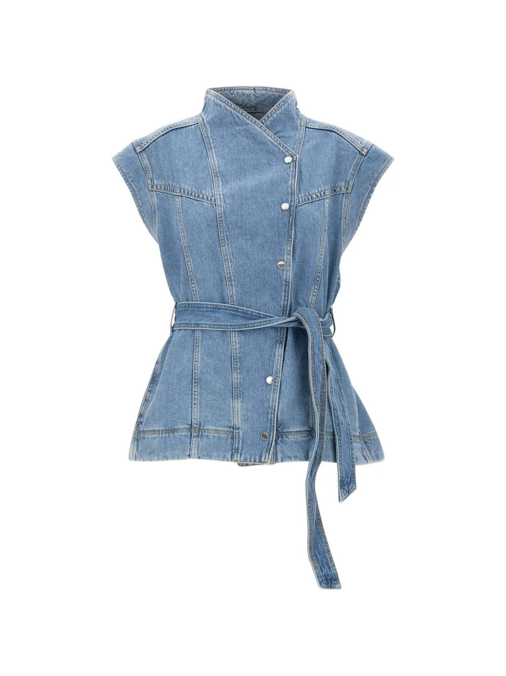 BOSS belted asymmetric-closure denim vest - Blu