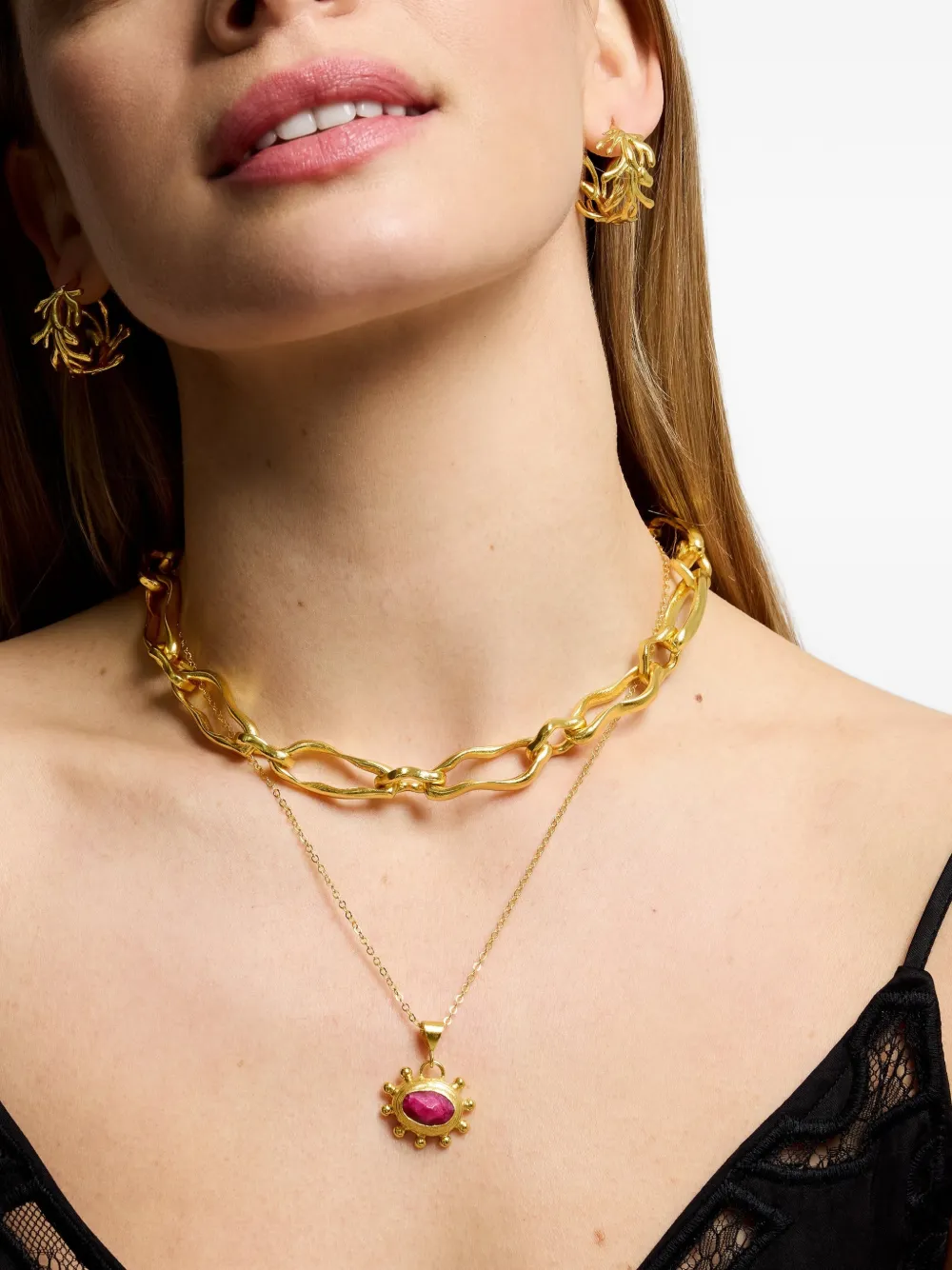  Ottoman Hands Collar Zand Ruby - Dorado 