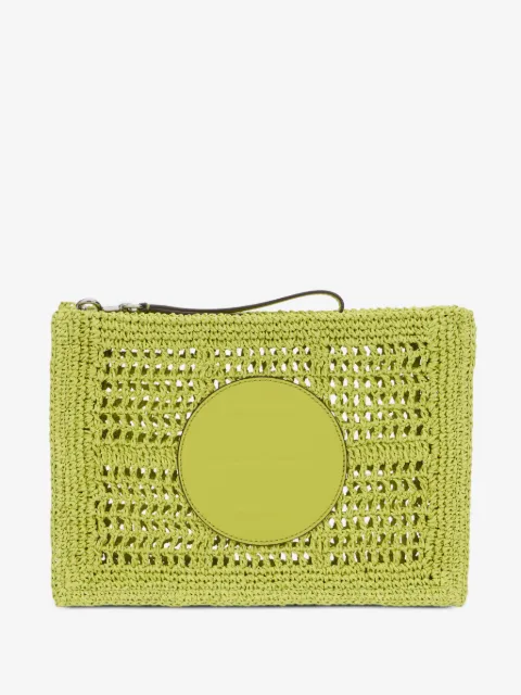 Tory Burch Ella logo-patch woven clutch bag