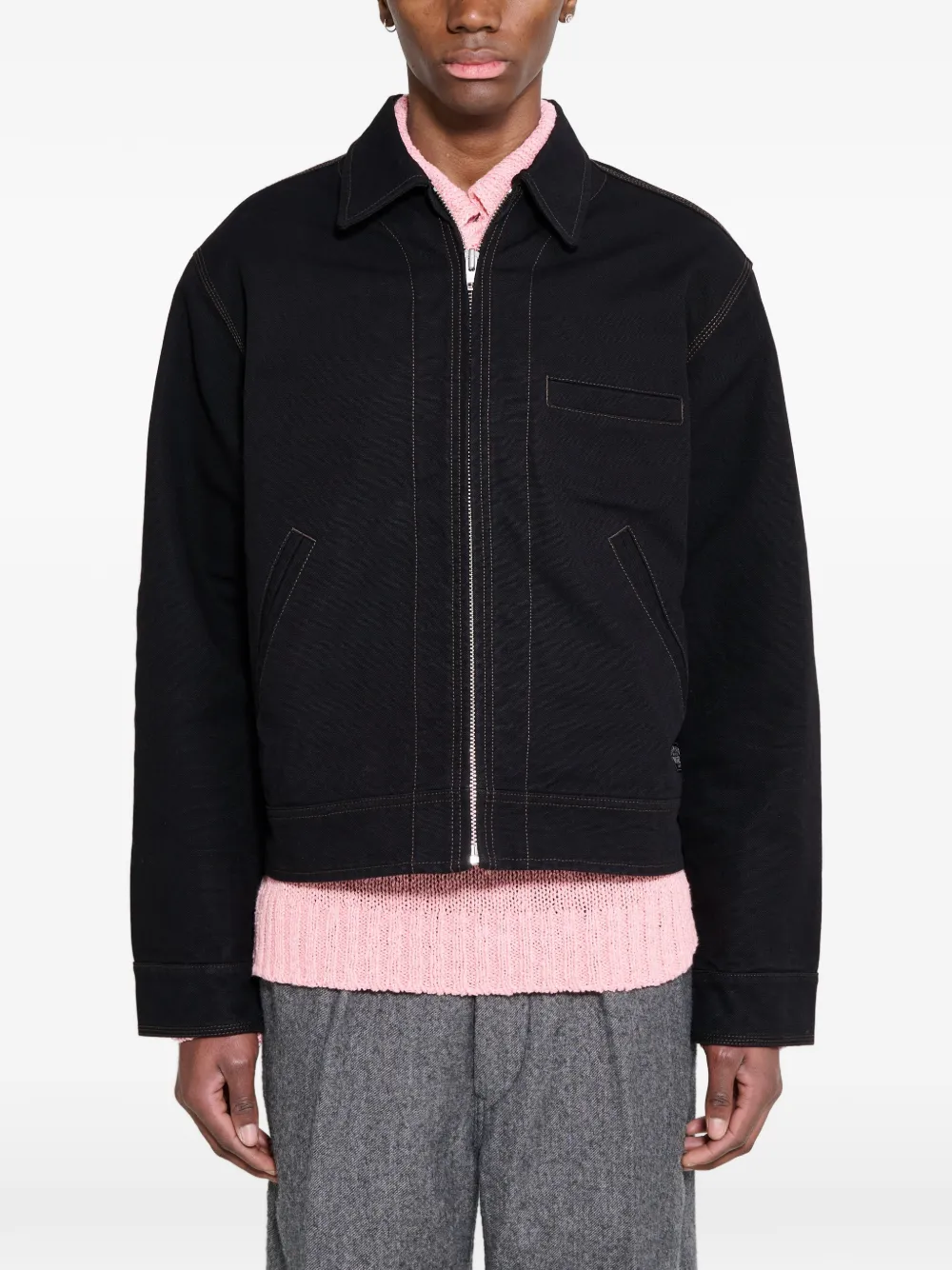 Stüssy Work contrast-stitch collared jacket - Nero
