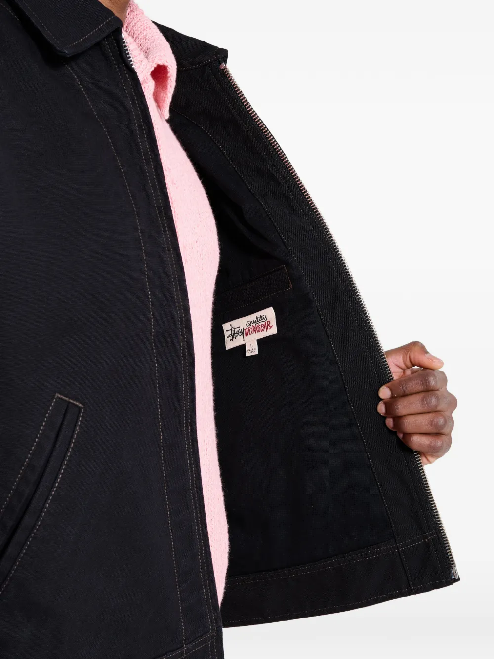 Stüssy Work contrast-stitch Collared Jacket | Black | FARFETCH