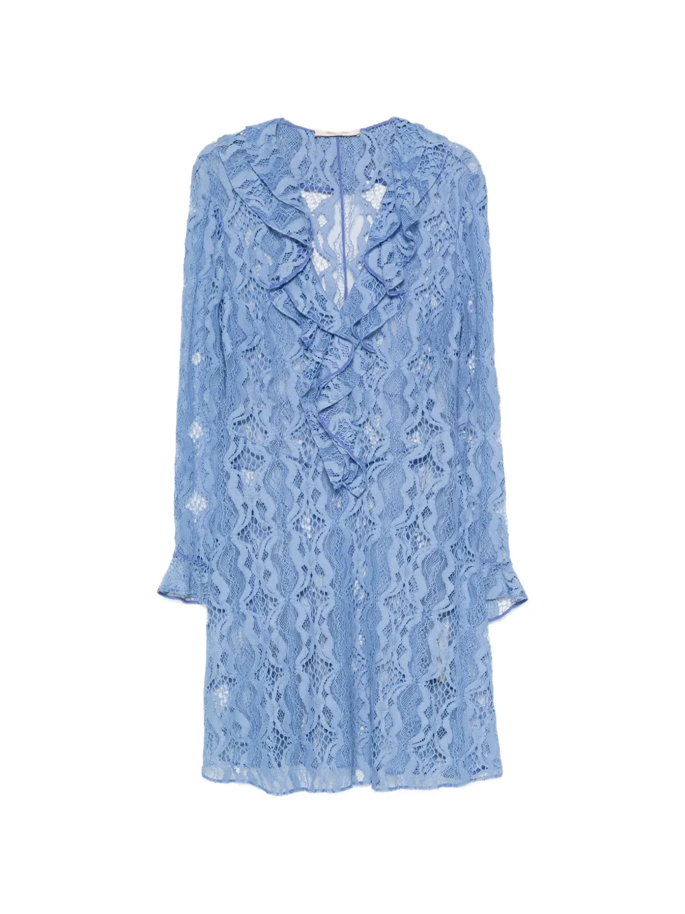 Roberto Cavalli Vintage 1990s ruffle-trim lace mini dress - Blu