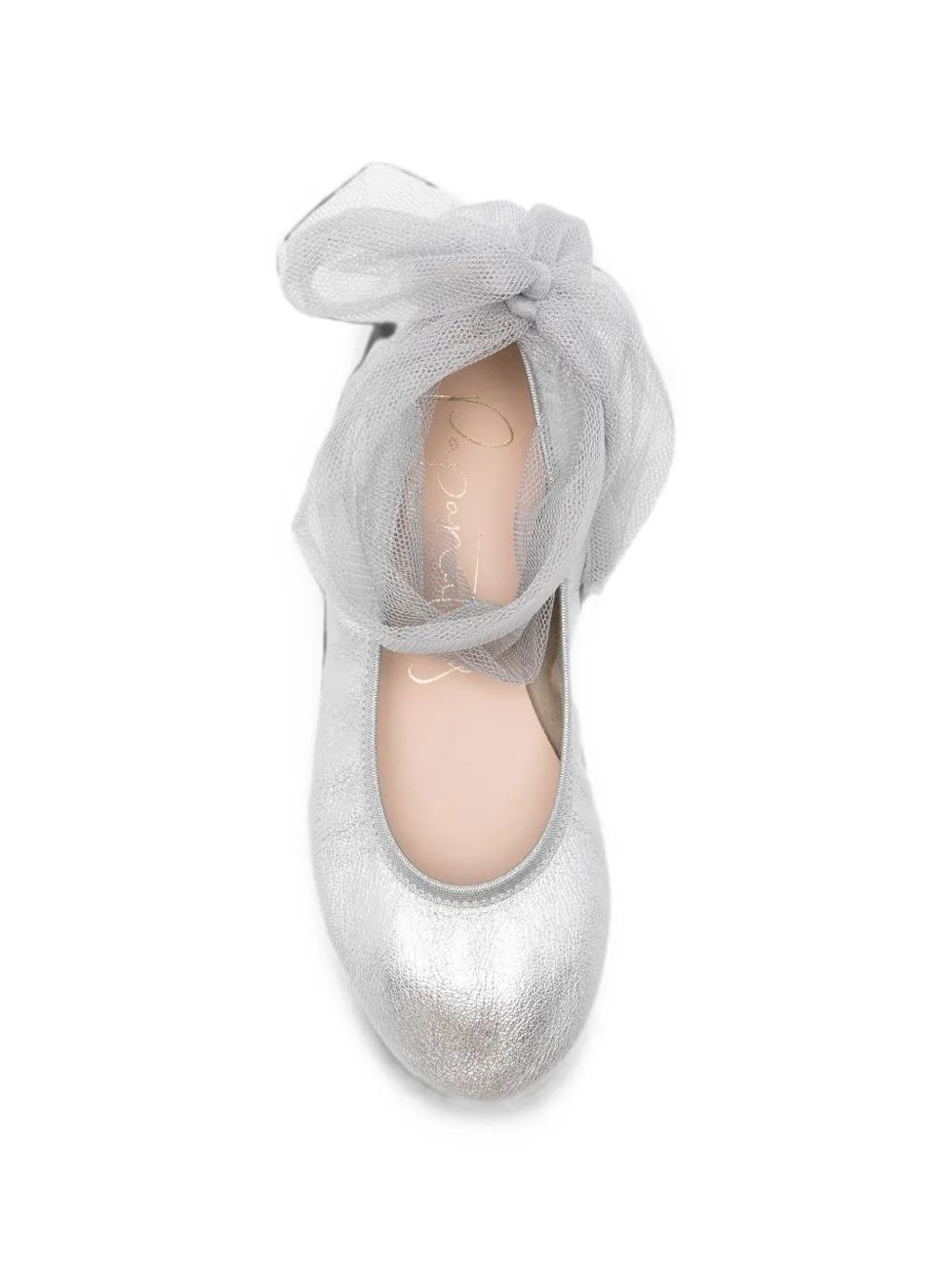 Eli1957 tulle-tie metallic leather ballet flats Zilver