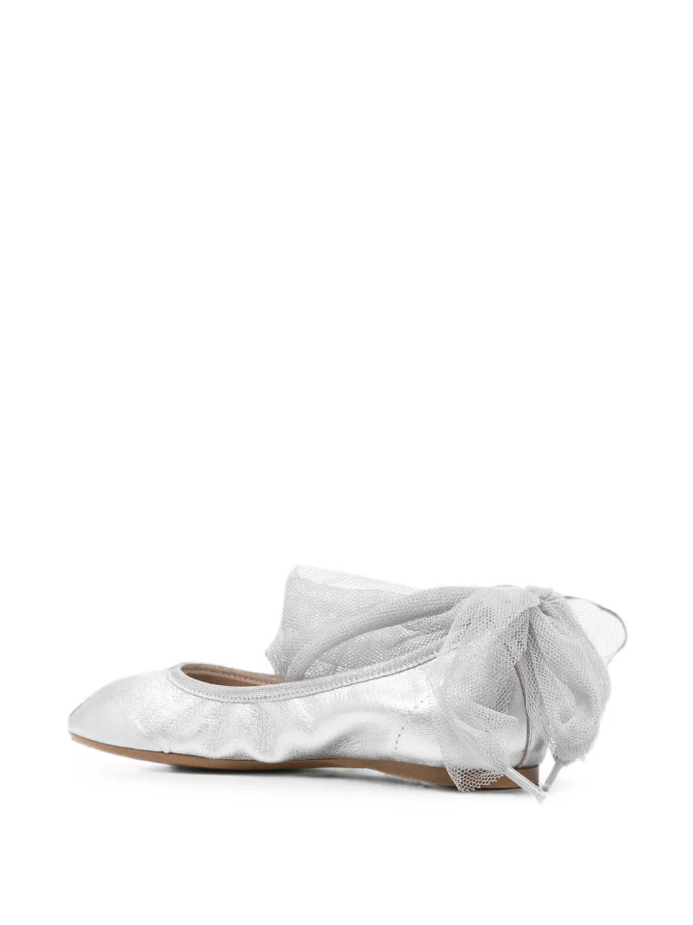 Eli1957 tulle-tie metallic leather ballet flats Zilver
