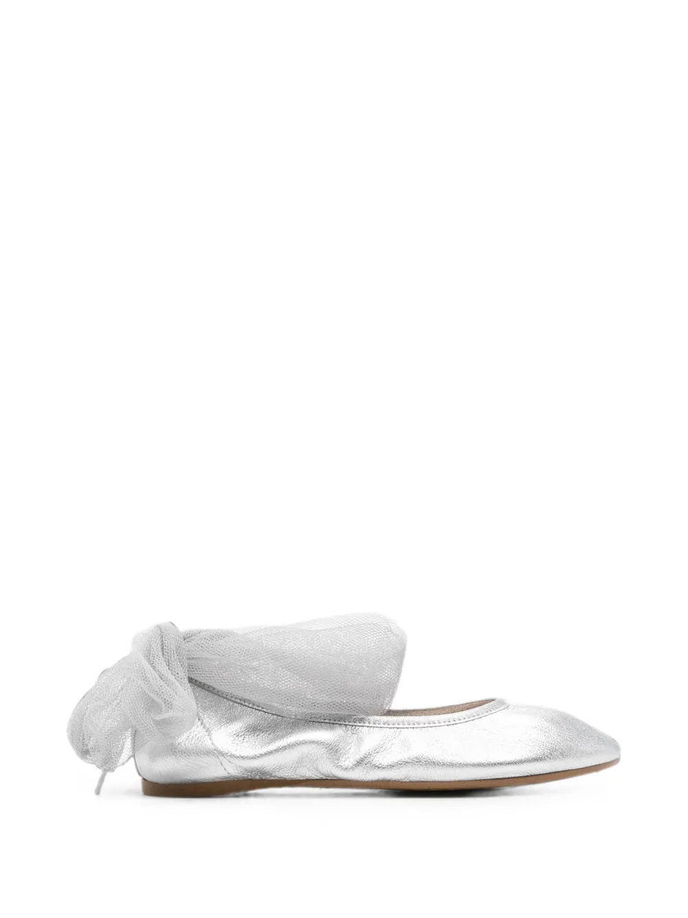 Eli1957 tulle-tie metallic leather ballet flats - Argento
