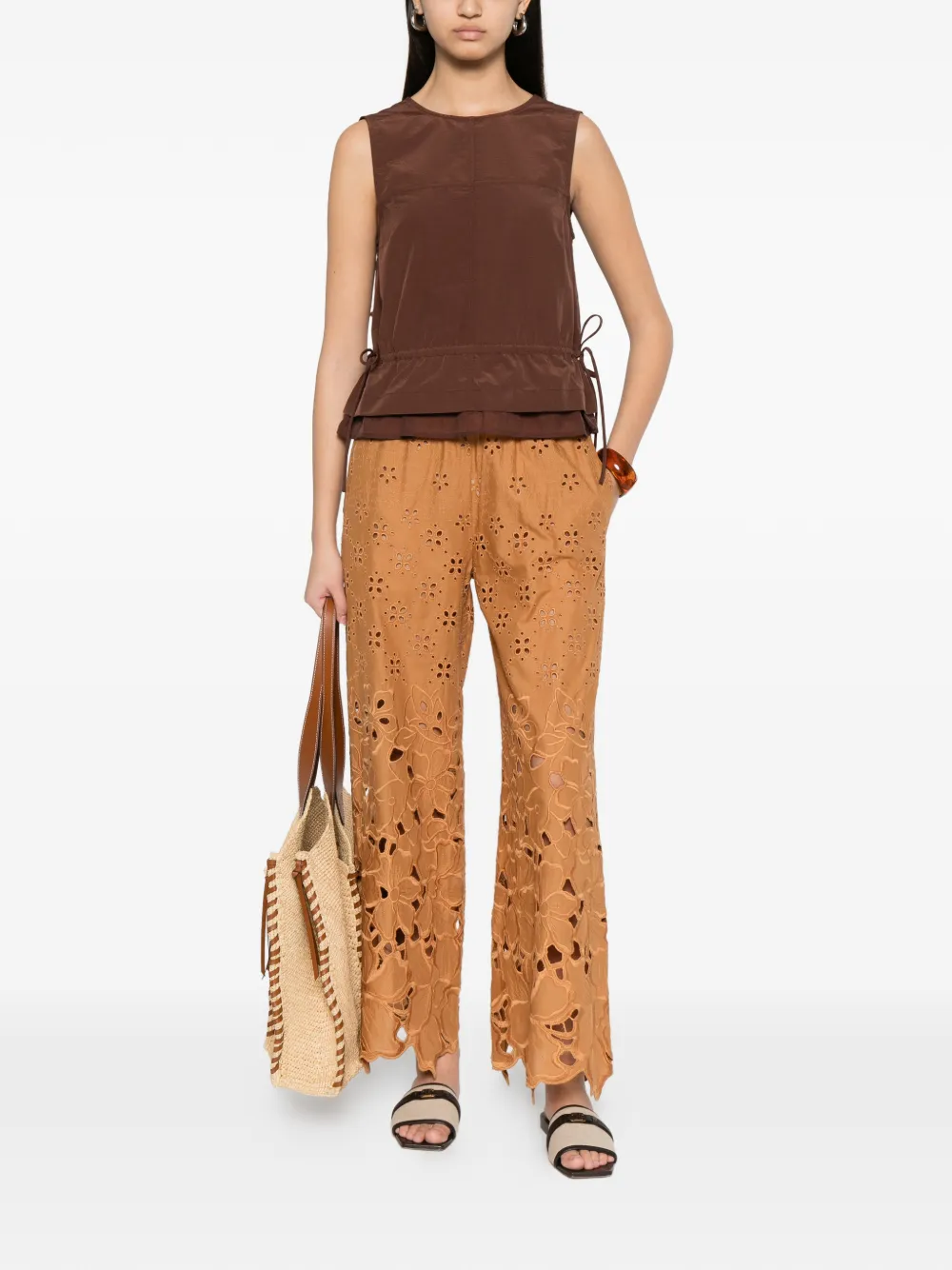 Ermanno Scervino Broderie anglaise broek met uitgesneden bloemen Bruin