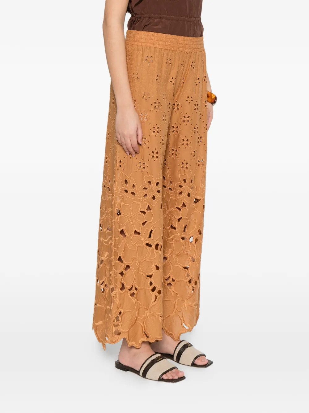 Ermanno Scervino Broderie anglaise broek met uitgesneden bloemen Bruin
