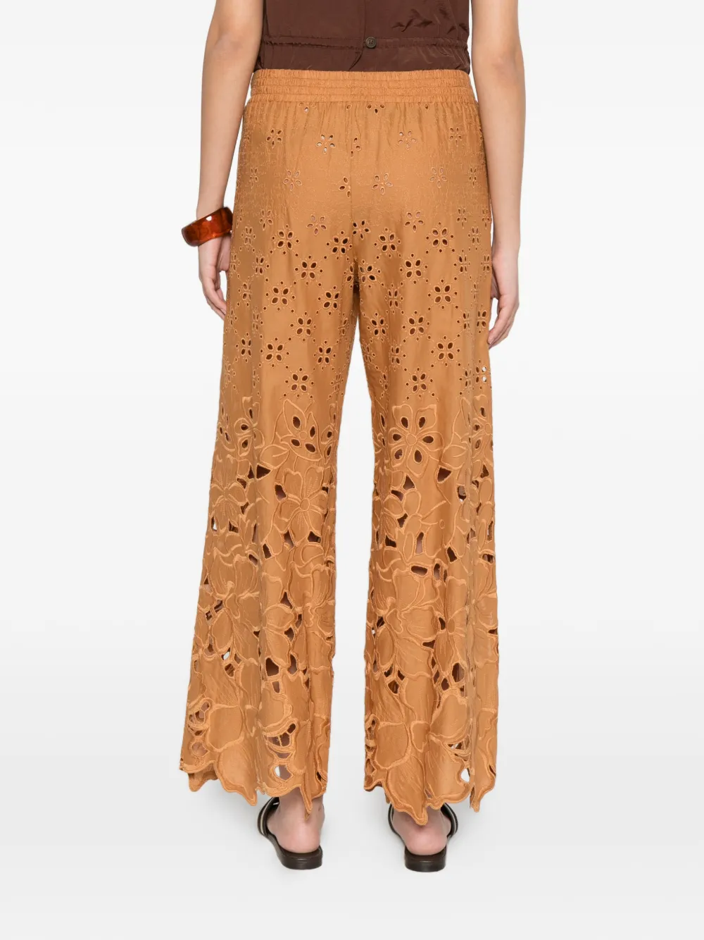 Ermanno Scervino Broderie anglaise broek met uitgesneden bloemen Bruin