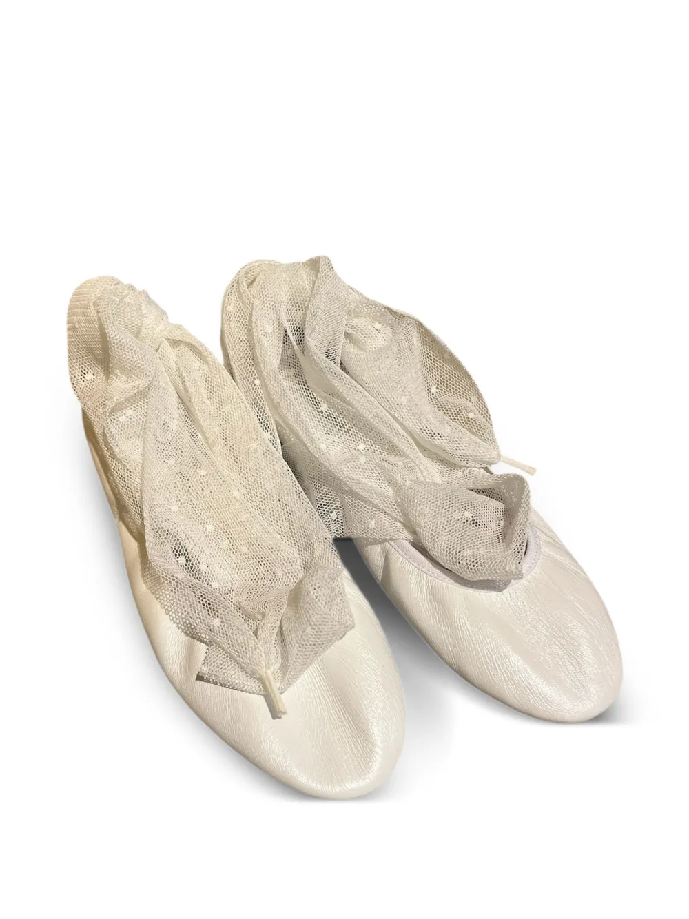 Eli1957 pearlescent mesh-ribbon ballet flats Beige