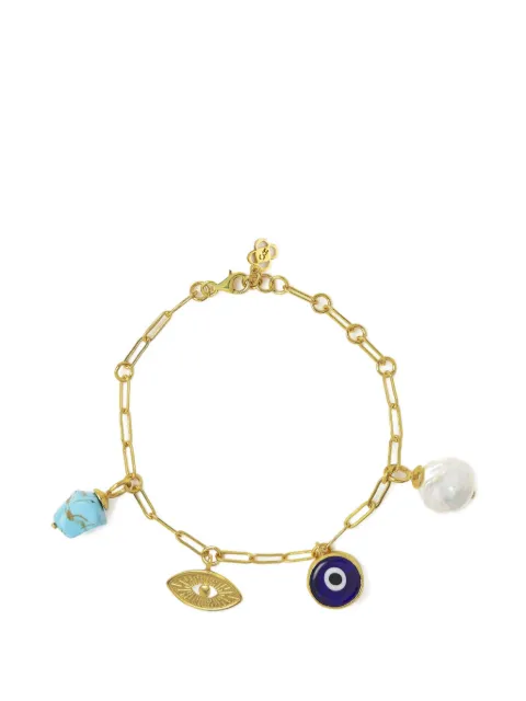 Ottoman Hands Pulseira Cornicello com pingente de olho grego