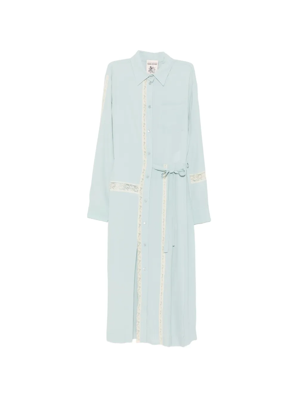 Semicouture lace-trimmed belted shirt dress - Blu