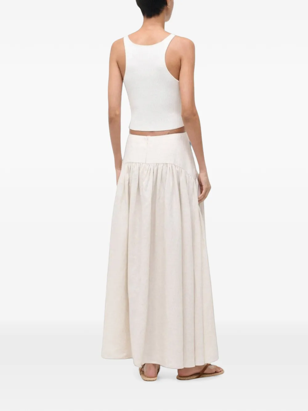 STAUD Procida gesmockte linnen rok Beige