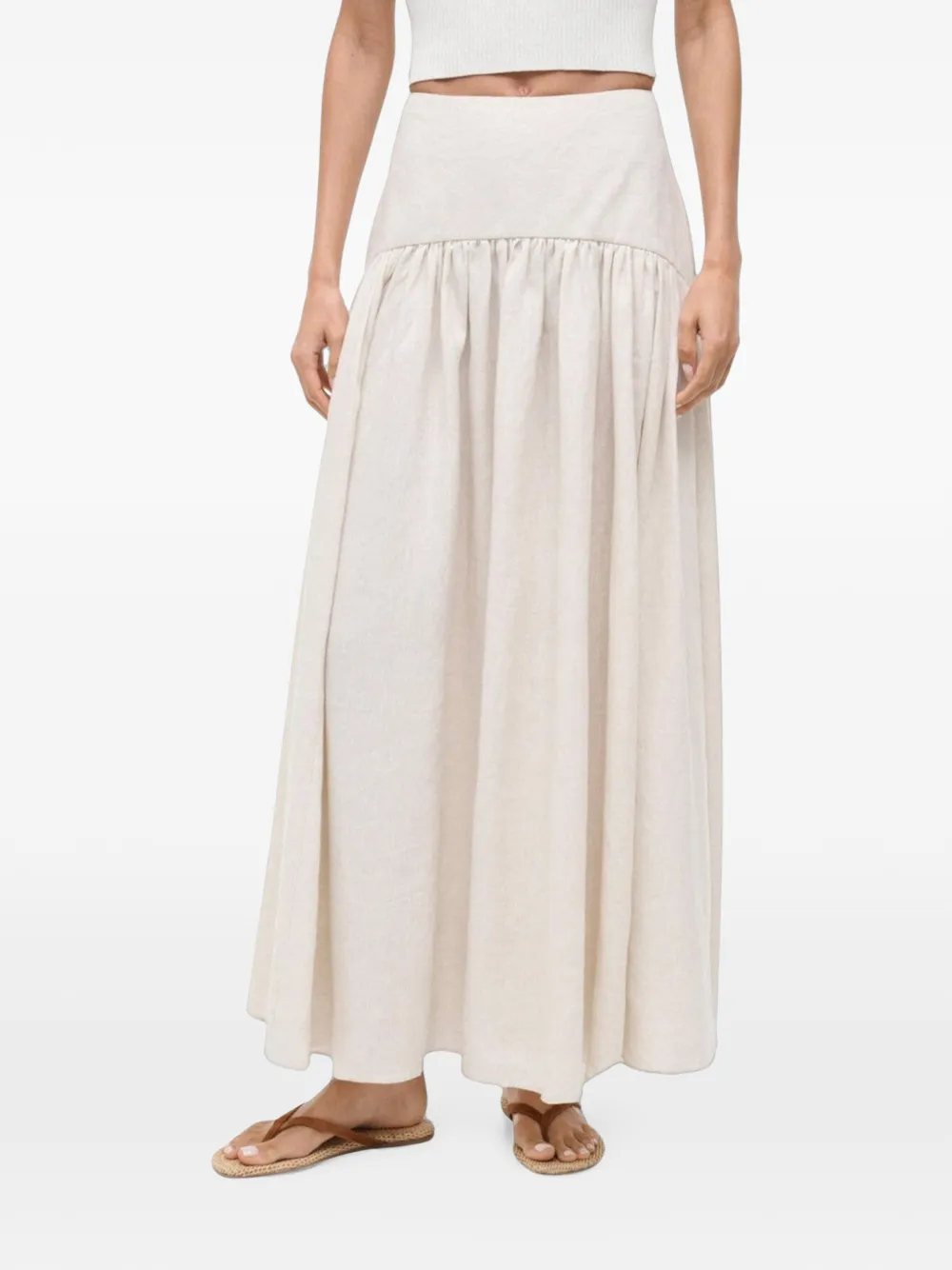 STAUD Procida gesmockte linnen rok Beige