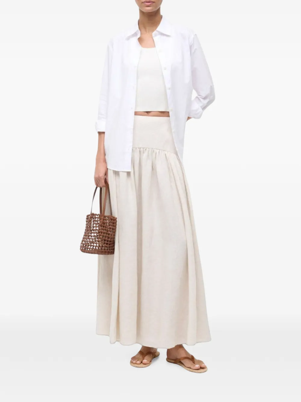 STAUD Procida gesmockte linnen rok Beige