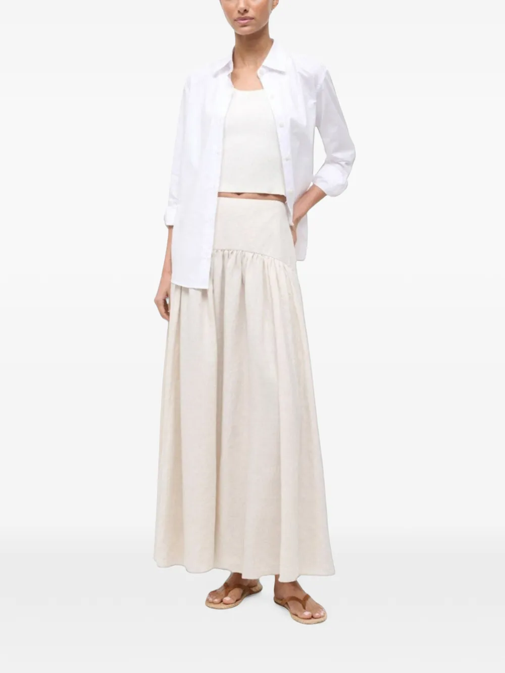STAUD Procida gesmockte linnen rok Beige