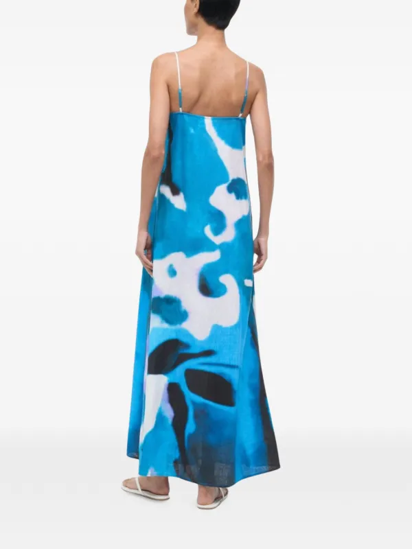 Staud Women's Laura Printed Linen Maxi Dress - Blue Haze
