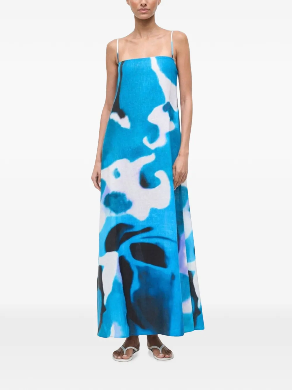 STAUD Laura linnen jurk Blauw